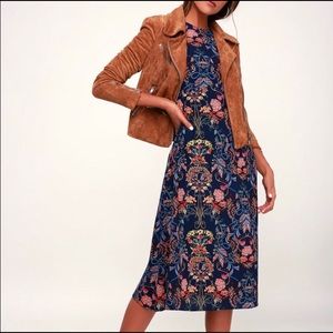 Garden Splendor Navy Blue Floral Print Dress